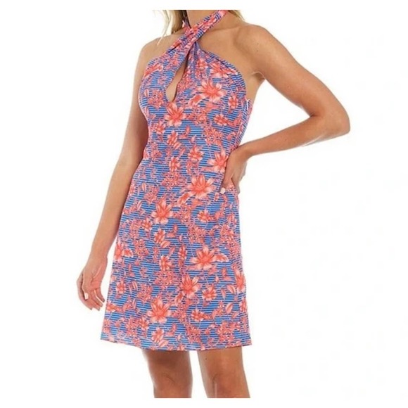 Badgley Mischka Dresses & Skirts - New Belle Badgley Mischka Delilah Stripe Floral Print Halter Neck Dress Size 8